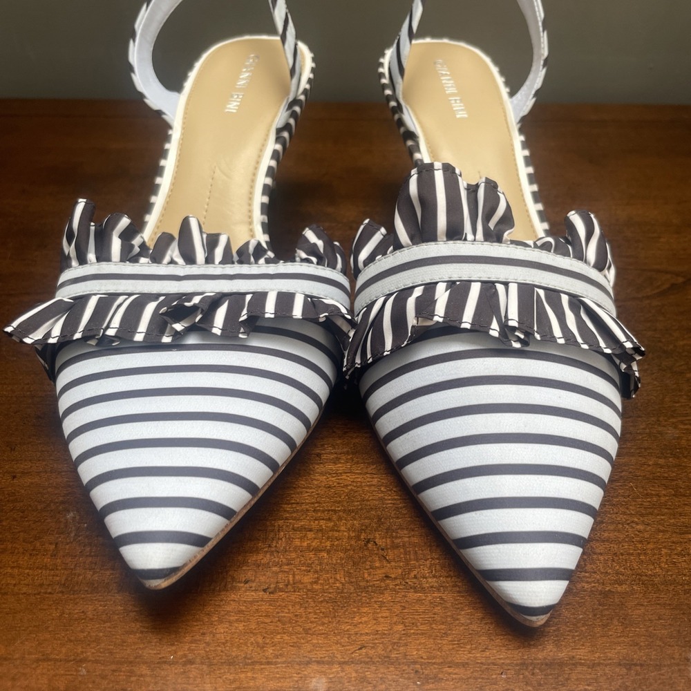Gianni Bini Women Pointed Toe Stripped Ruffle Sling Back Size 10 M Tres Chic! - Picture 4 of 12